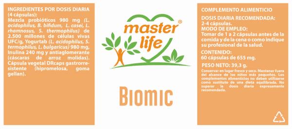 Etiqueta de Master Life Biomic
